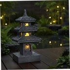 Pagoda Garden Statue, 10 Inch Weatherproof Solar Garden Decor, LED Light Zen Japanese Lantern for Backyard Balcony Patio Lawn Yard, Grey Pagoda Statue - Image 6
