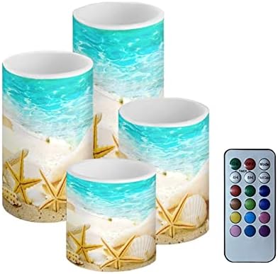 Beach Starfish Seashell Flameless Light Candles Battery Powered with Timer Remote Color Chaging Pillar Fake Candles Pack of 4 for Wedding Home Outdoor Decor by NETILGEN