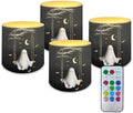 4Pcs Flameless Candles with Remote Halloween Moon Ghost Battery Operated Candles with Timer Pillar Tea Lights Bulk for Indoor Outdoor Banquet Party Home Decoration by Merkmak