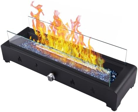 Mingzhe 28" Rectangle Tabletop Fire Pit Smokeless Outdoor Fireplace with Glass Wind Guard for Patio and Backyard, Iron and Tempered Glass - Image 4