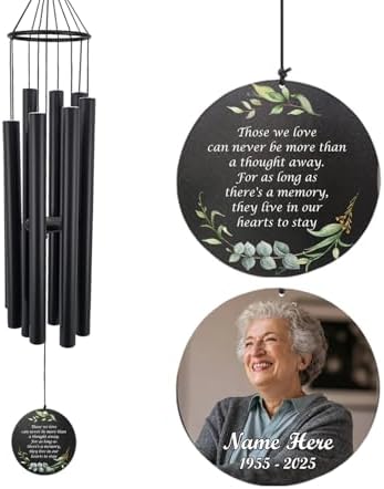 Personalized Wind Chimes, Sympathy Gifts, Custom Photo Wind Chime for Loss of Loved Dad/Mom/Lover, in Memory of Husband/Wife, 36inch Wind Chimes for Condolences by ExtrabilyOfficial