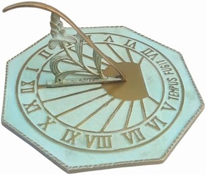 Brass Garden Sundial - 10" Sold Polished Brass Octagonal Design Sundial - Tempus Fugit Plaque and Rooster Dial Round Patio Outdoor Compass Sundials for Yards, Home Decor, Sundial Gift - Image 2