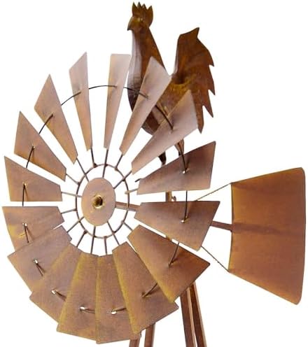 Red Carpet Studios Windmill Wind Spinner Garden Décor Farmhouse Style Galvanized Rooster Yard Art, Stands 67" Tall, Rustic Metal Rooster - Image 4