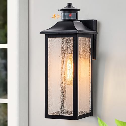 16-Inch Matte Black Motion Sensor Outdoor Wall Lantern by RVsmattly