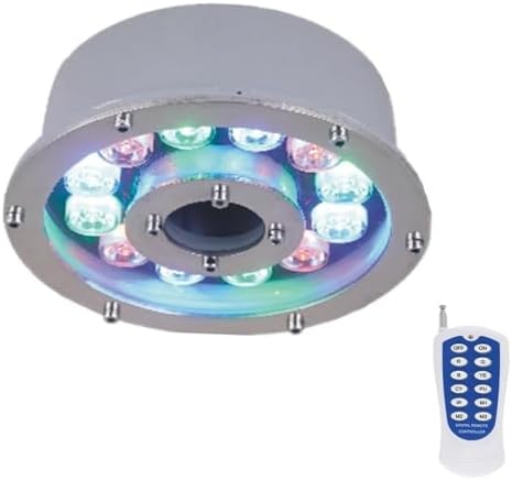 Submersible LED Fountain Light - Swimming Pool Underwater Lamp, AC 12/24V RGB Spotlight, with Remote Control, IP68 Waterproof Ring Middle Hole Pond Lighting(6w(12v)) by GUODDM