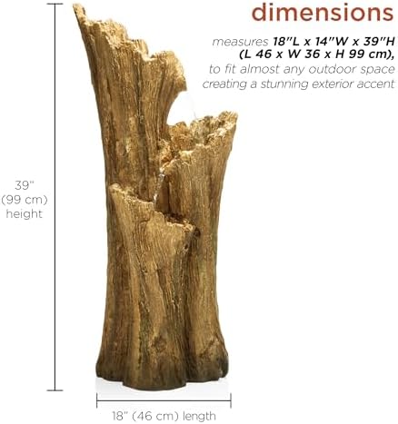 Alpine Corporation TZL210 39” Outdoor 3-Tiered Aged Log Water Fountain with LED Lights – Garden Water Feature for Patio, Lawn & Yard Decoration, Brown - Image 3