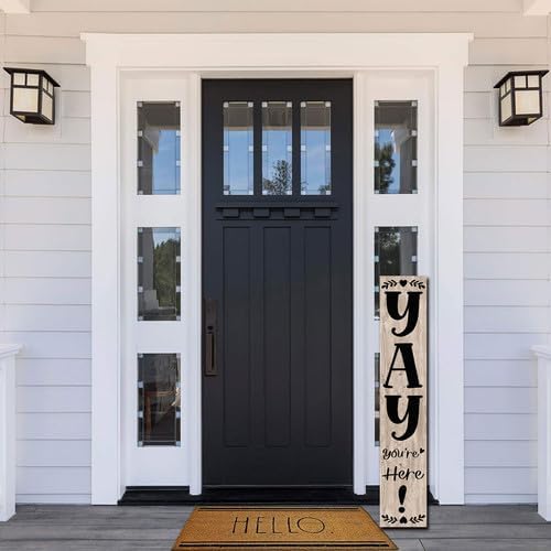 FemiaD 4Pcs Welcome Wooden Porch Sign 8x63inch Yay You're Here Front Door Sign Rustic Standing Large Welcome Porch Signs for Home Front Door Yard Season Party Decor - Image 2