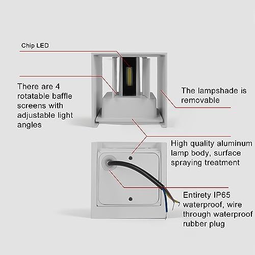 2 PCS 12W Outdoor Sconces Wall Lights LED Exterior/Interior Up and Down Lights IP65 Waterproof Modern Outdoor Lighting Fixtures Square Aluminum Exterior Wall Mount Light White 4000K Natural Lights - Image 7