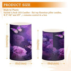 YETTASBIN Purple Butterfly Flameless Candles with Remote Control and Timer, Adjustable Brightness Long Lasting Battery Operated LED Pillar Candles for Indoor Outdoor Party Home Decor, 2 Pack - Image 3