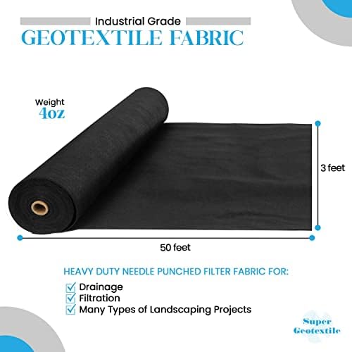 Super Geotextile 4, 6, 8 oz Non Woven Fabric for Landscaping, French Drains, Underlayment, Erosion Control, Construction Projects - 4 oz (3X50) - Image 2