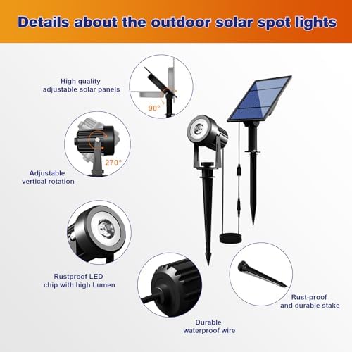 APONUO Solar Spot Lights Outdoor 2-in-1 Solar Landscape Lighting Dusk to Dawn Solar Uplights IP65 Waterproof 9.8ft Cable Outdoor Spot Lights for Yard Pathway Garden Tree Decoration (Cool White) - Image 7