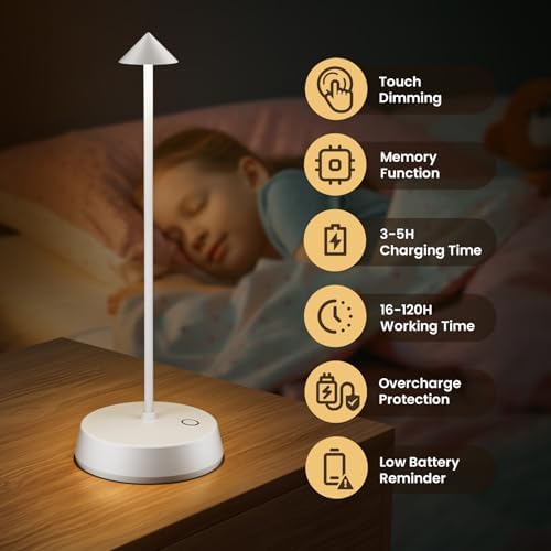 Cordless Table Lamps Rechargeable, 6000mAh LED Battery Operated Desk Lamp, Portable Outdoor Waterproof Touch Stepless Dimmable Wireless Table Light for Dining Restaurant Home Patio (White-2PC) - Image 2