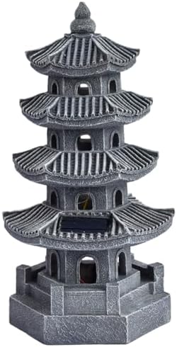 11.4" Grey Solar Lit Pagoda Garden Statue, Patio Zen Gen Decor - Image 2