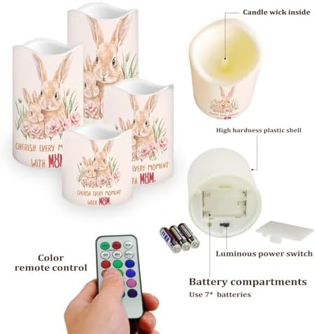 Rabbit Flameless Light Candles with Remote Timer Battery Operated Candles Color Changing Fake Pillar Candles Tea Lights Home Mothers Day Decorations - Image 3