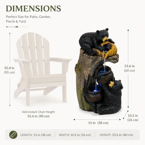 Outdoor Water Fountain with LED Lights, 23.6" Bear Tree Stump Cascading Water Feature, Resin Woodland Garden Fountain for Patio, Backyard, Porch, Yard, Housewarming Gift - Image 3