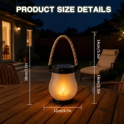 Kaliqo Solar Lantern Outdoor Lights, Realistic Dancing Flame Effect, Solar Powered Lanterns for Camping, 100% Waterproof, Hemp Rope Flame for Patio Garden Decor (2 PCS) - Image 7