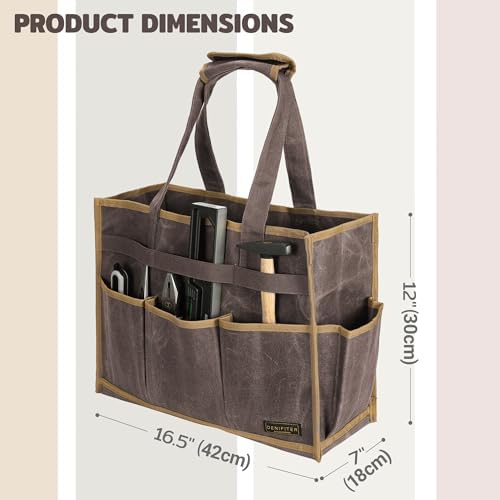 Canvas Large Tool Bag - A Large Main Pocket and 14 Insert Pockets Garden Tool Tote Bag - Durable 16oz Waxed Canvas Tool Case with Handle - Tool not Included - Image 2