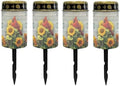 Poceacles Cardinal Sunflower Wood Grain Solar Lights Outdoor Solar Powered Outdoor Cemetery Stake Candle Grave Solar Lamp Landscape Lighting Waterproof Grave Flameless Candle, Pack of 4 by Poceacles