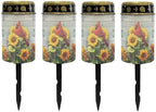 Poceacles Cardinal Sunflower Wood Grain Solar Lights Outdoor Solar Powered Outdoor Cemetery Stake Candle Grave Solar Lamp Landscape Lighting Waterproof Grave Flameless Candle, Pack of 4 by Poceacles