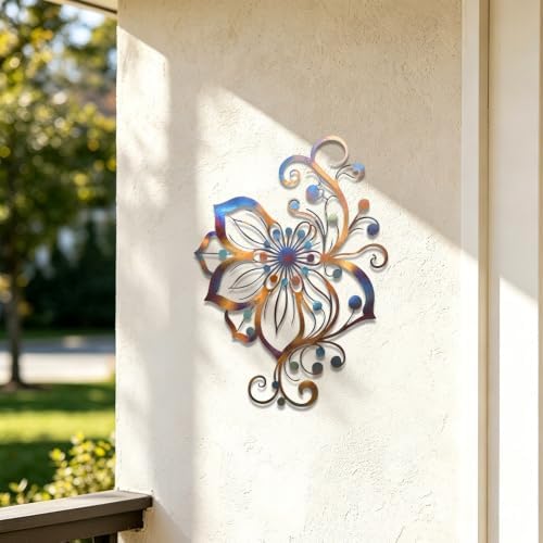 Floral Metal Wall Art Abstract Flower Plaque Rustic Home Decor Indoor Outdoor Hanging Sculpture for Living Room Bedroom Garden Porch Stylish Elegant Botanical Ornament (16 INCH) - Image 3