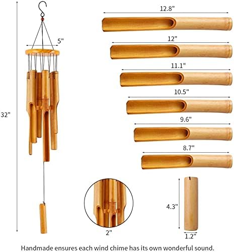 Bamboo Wind Chime, Outdoor Wooden Music Wind Chimes with Natural Relaxing Soothing Sound for Garden, Patio, Home or Outdoor Decor - Image 4