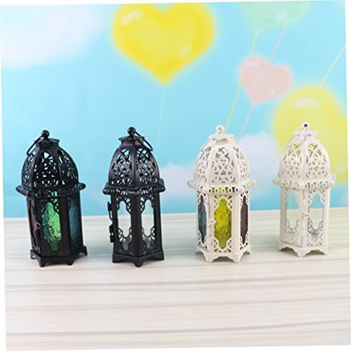 Iron Candle Lantern 2pcs Black Iron and Glass Xmas Hanging - Image 2