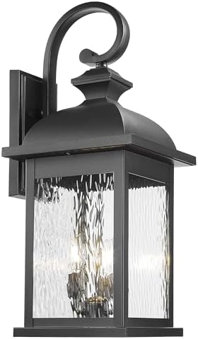 FEMILA 26" Outdoor Wall Light, Large Exterior Wall Lantern with Water Ripple Glass, 3-Light Outdoor Wall Light Fixtures for Entryway, Patio, Garage, Doorway, E12 Base, 4FD54B-L BK by FEMILA