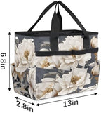 White Garden Tool Bag Organizer Heavy Duty Floral Flowers Gardening Tote Bag with 10 Pockets for Women Men Gardening Gifts - Image 3