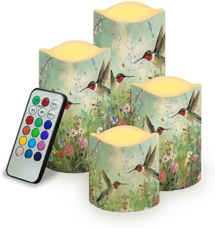 Green Hummingbird Flameless Candles with Remote Timer Flickering LED Pillar Candles Color Changing Set of 4 Battery Operated Candles Indoor Outdoor Home Table Beach Wedding Decoration by Uorisanigo