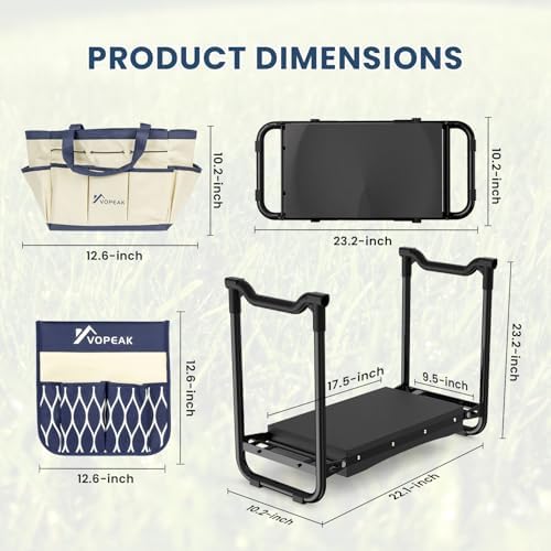 VOPEAK Garden Kneeler and Seat Heavy Duty, Foldable Garden Stool with Upgraded Widened Thick Kneeling Pad, Stable Garden Kneeler with 2 Large Tool Bags, Gardening Gifts for Women, Men, Seniors, Blue - Image 2