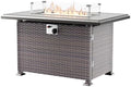 43" Wicker Outdoor Propane Gas Fire Pit Table with Rectangle Fire Pit Lid,55000 BTU Auto-Ignition Table Fire Pit w/Glass Wind Guard, Glass Rock for Outdoor,ETL Certified by Halmuz