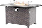 43" Wicker Outdoor Propane Gas Fire Pit Table with Rectangle Fire Pit Lid,55000 BTU Auto-Ignition Table Fire Pit w/Glass Wind Guard, Glass Rock for Outdoor,ETL Certified by Halmuz