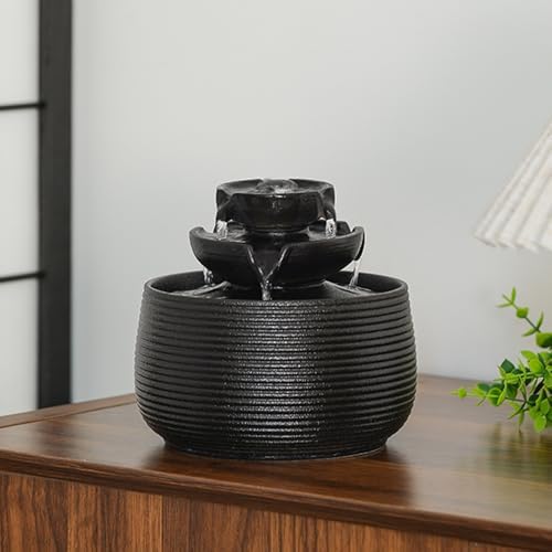Outdoor and Indoor Water Feature Fountain Waterfall Tabletop Desktop mini Ceramic Garden Fountain (Black A172) - Image 4