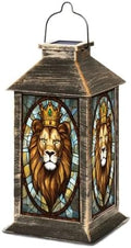 Solar Lantern Majestic Lion Golden Crown Stained Glass Style Wildlife Art Outdoor Waterproof Hanging Solar Light Outside Lights for Patio Yard House Lawn Decor Birthday Gifts for Women Mom by Unknown