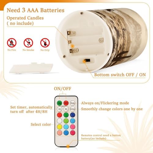 YETTASBIN Western Desert Cowboy Flameless Candles with Remote Control and Timer, Adjustable Brightness Long Lasting Battery Operated LED Pillar Candles for Indoor Outdoor Party Home Decor, 2 Pack - Image 4