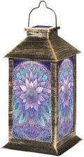 Stained Glass Style Solar Lantern Outdoor Garden Hanging Lantern Pastel Sunflower Stained Glass Symmetrical Mosaic Waterproof Solar Powered Lighting Outside Table Lamp for Patio Deck Yard Camping by Unknown