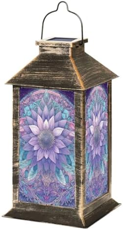 Stained Glass Style Solar Lantern Outdoor Garden Hanging Lantern Pastel Sunflower Stained Glass Symmetrical Mosaic Waterproof Solar Powered Lighting Outside Table Lamp for Patio Deck Yard Camping by Unknown