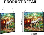 White Shire Horse Pulling Wagon at Twilight Square Suncatcher – Stained Glass Style Window Panel with Pastoral Scene, Custom Decorative Hanging Art for Equestrian Home, Christmas meyEOR - Image 2