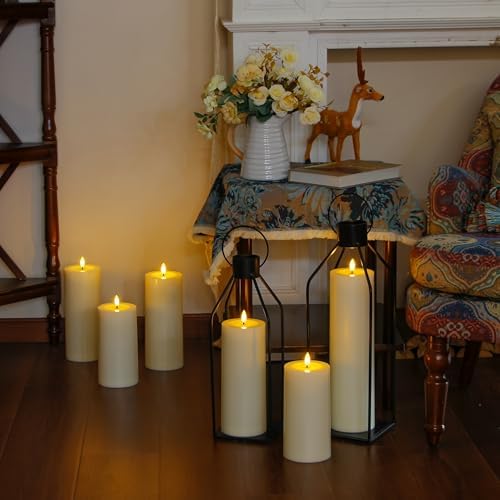 Waterproof Flickering Plastic Flameless with Cycle Timer & Remote Control, Pack of 2 Fake Battery Operated Outdoor Pillar LED Candles (Ivory, 4" x10") - Image 4