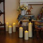 Waterproof Flickering Plastic Flameless with Cycle Timer & Remote Control, Pack of 2 Fake Battery Operated Outdoor Pillar LED Candles (Ivory, 4" x10") - Image 4