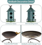 Metal Bird Bath Feeder and Houses for Outdoors, Birdbaths for Outside with 4-Prong Stake, 3 in 1 Free Standing with Blue House on Pole for Garden Patio Yard Lawn - Image 3