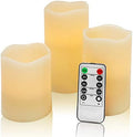 Flameless Flickering LED Battery Candles :Set of 3 Ivory Real Wax Pillar Operated Fake Faux Lights with Remote Control and Timer Function Flicker Candle for Decoration Christmas Votive Garden Outdoor by JUNPEILEDTEACANDLES