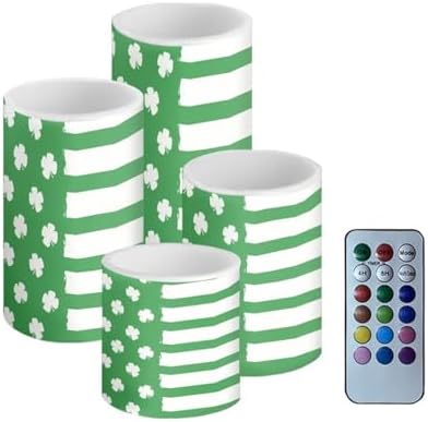 Shamrocks Flameless Candles with Remote Waterproof Battery Operated LED Pillar Candles with Timers Tea Lights for St Patrick's Day Indoor Outdoor Decorations by Merkmak