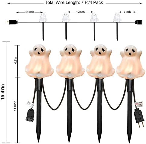 SUNSGNE Halloween Ghost Pathway Lights Outdoor, Set of 4 Ghost Halloween Stake Path Lights with C7 LED Bulbs for Outdoor Yard Walkway Garden Party Decoration - Image 2