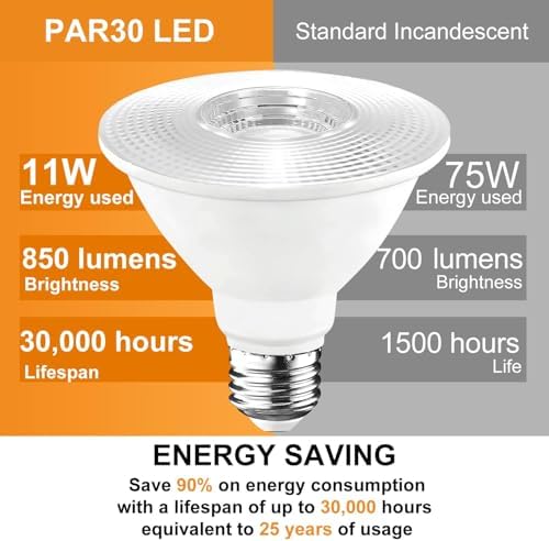 PAR30 Short Neck LED Flood Light Bulbs Dimmable 11W 2700K 6 Pack - Image 5