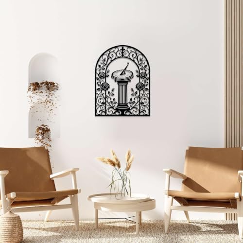 Sundial and Rose Garden Metal Wall Art, Metal Signs, Metal Outdoor Decor, WallArt Decor, Vintage Gothic Artwork, Elegant Wall Decoration for Living Room Bedroom, Stunning Home Decor Piece. (Black,24inch) - Image 3