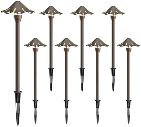 GOODSMANN Landscape Lighting 3W LED 8PK Outdoor Low Voltage Landscape Lighting 180 Lumen Hardwired Path Lights 3000K Warm White Metal 12V Bronze Electric Sidewalk Walkway Light with Cable Connectors by GOODSMANN