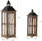 Large Farmhouse Wooden Decorative Lantern Set of 2, Rustic Distressed Brown Burnt Wood Floor Candle Lanterns, Indoor/Outdoor Hanging Lanterns for Home Decor (No Glass) - Image 4