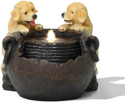 LuxenHome 16 Inch Puppies Resin Outdoor Water Fountain with LED Lights by LuxenHome