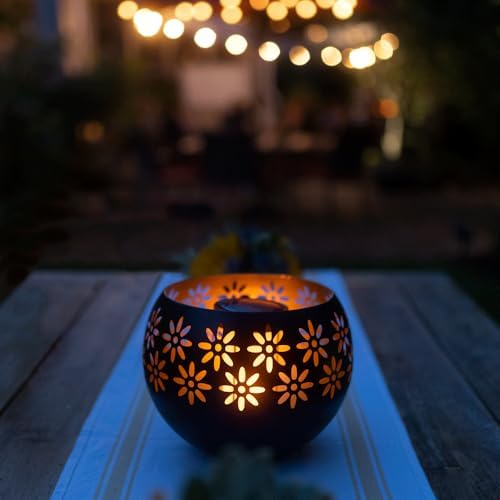 Original Solar Fire Bowl (1-Pack) Outdoor Waterproof Solar Lanterns - Metal Porch Lights with Flickering Flame for Tabletop, Patio, Garden & Landscape Decor (Matte Black) by SolarFireBowl